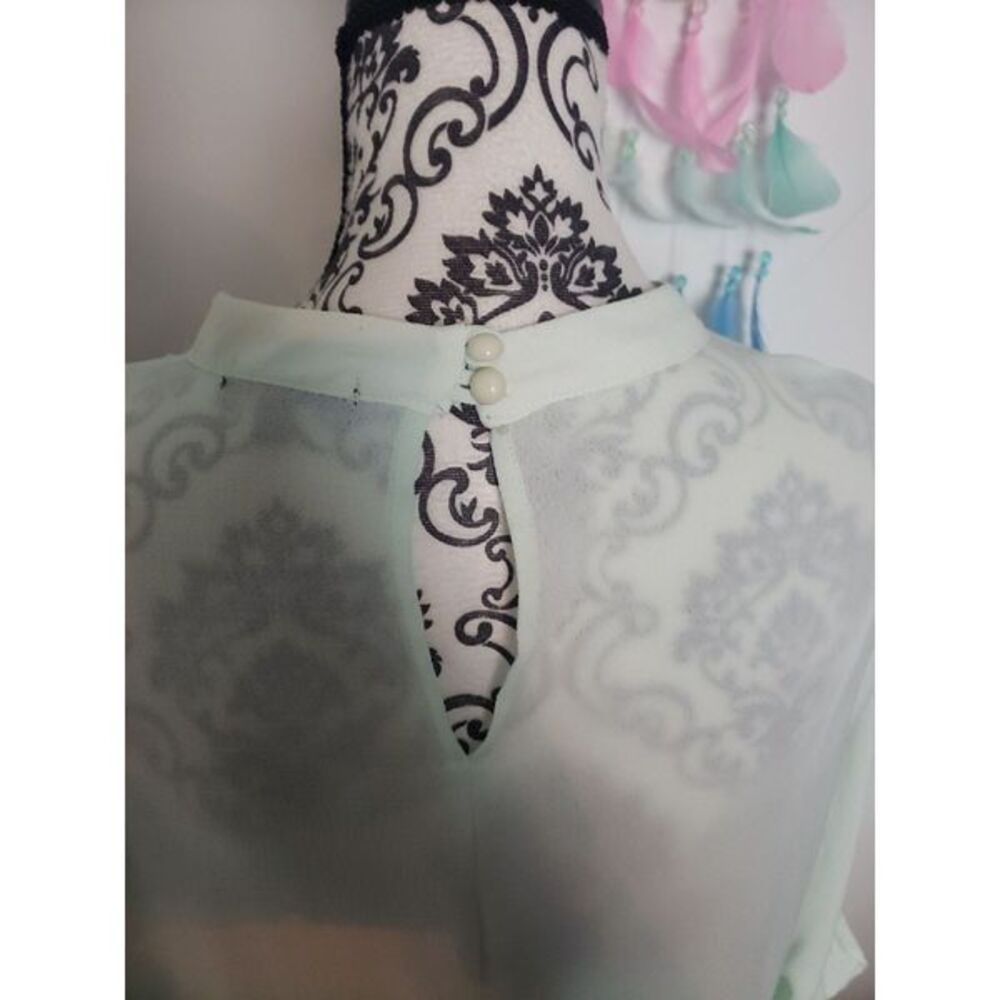BeBop Mint Green Chiffon Tiered Dress XL Extra Large Sheer Layered Sleeve - Picture 3 of 4